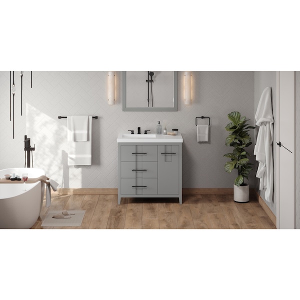 Jeffrey Alexander 36In. Gry Katara Vanity, Left Offset, Lavante Cultured Mrbl Vessel Vanity Top, Intgrtd Rctngl Bowl VKITKAT36GRLAR - main